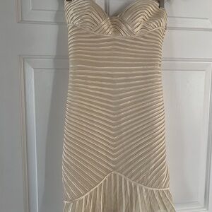 Strapless Cream Textured Midi Dress